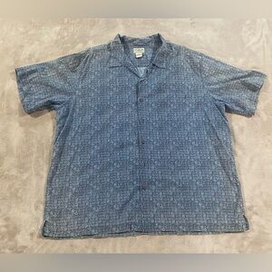 LL Bean Shirt Men’s XL Blue Pattern Button Front Casual Hawaiian Camp Style